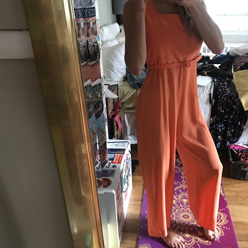 Vintage orange wide leg jumpsuit with belt